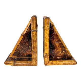 Vintage Tortoise Bamboo Bookends For Sale