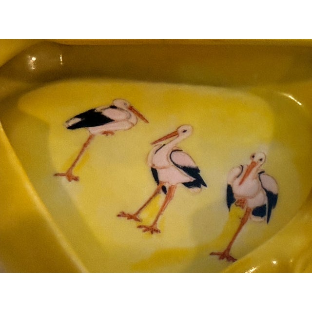 Antique Royal Bayreuth Bavarian Yellow Porcelain Stork Candlestick & Trinket Dish/Ashtray Set - 2 Pieces For Sale - Image 10 of 12