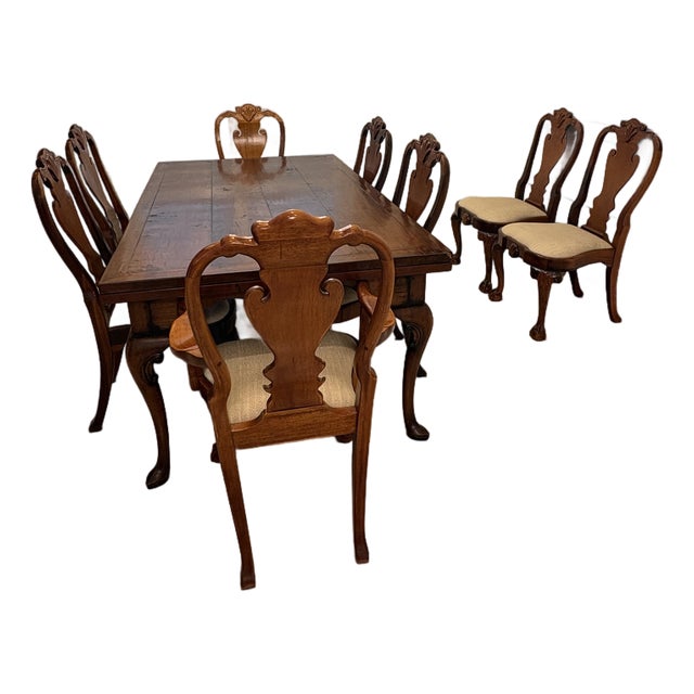 Late 20th Century Nicholas James Ltd. London Custom English Dining Set — Refectory Table With 8 George II Chippendale Mahogany Chairs For Sale