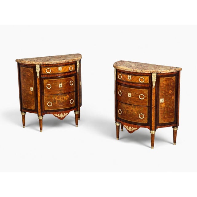 Louis Xvi, Diminutive Demilune Commodes, Inlaid Wood, Bronze, France, 19th C. For Sale - Image 4 of 18