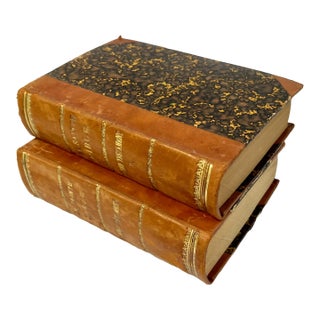 Antique 1919 Dated French Leather Bound Books - Set of 2 For Sale
