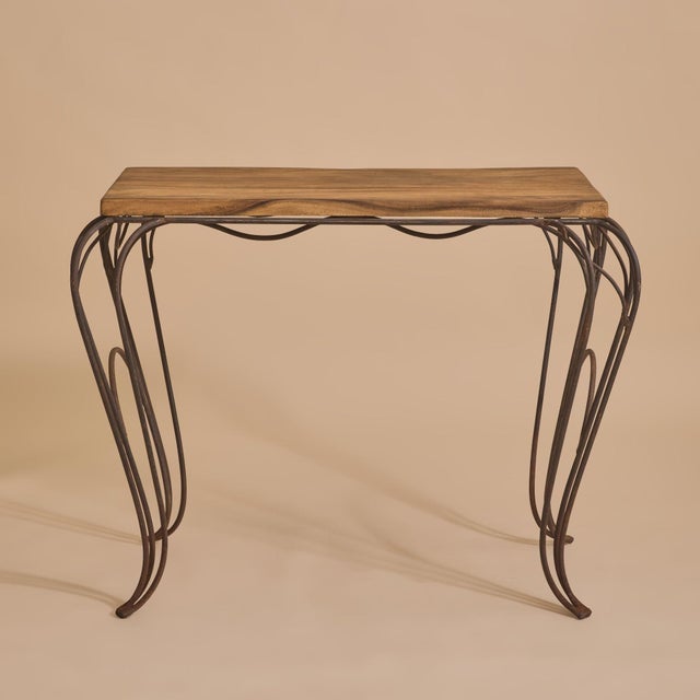 Brown 1980s French Wrought-Iron Console Table in the Manner of Andre Dubreuil For Sale - Image 8 of 12