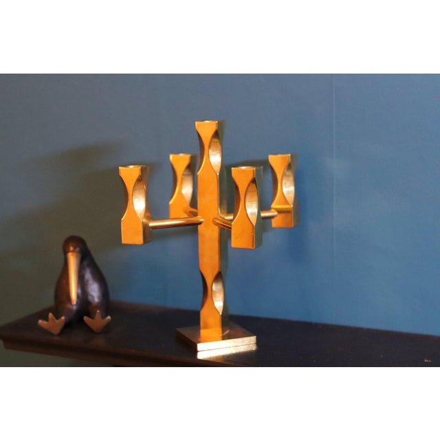 Swedish Brass Five-Arm Candelabra by Lars Åkesson for Vallonmässing For Sale - Image 4 of 11