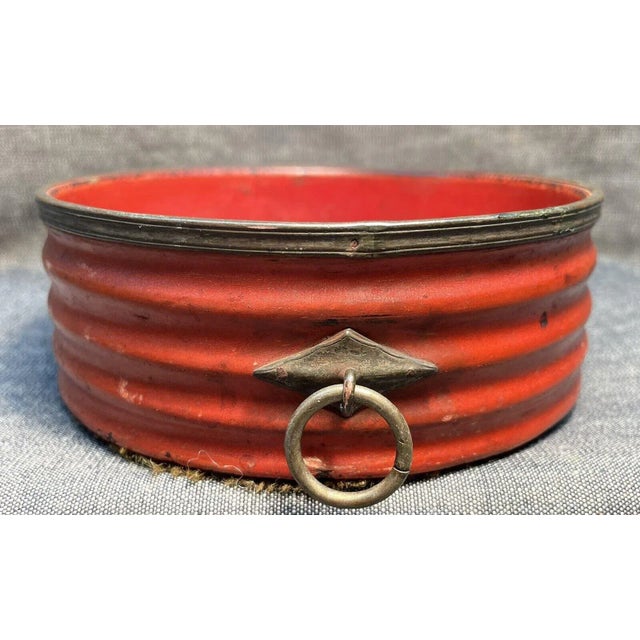 Red Antique Early 19th Century English Regency Red Cinnabar Lacquer Wine Bottle Decanter Coaster With Ring Handles & Sheffield Mounted Rim 1810 For Sale - Image 8 of 8