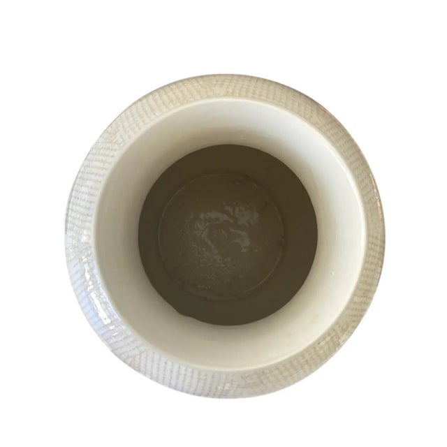 Ceramic 1990s Roy Hamilton Studio Pottery "Linen" Straight Sided Vase in Beige on Cream For Sale - Image 7 of 8