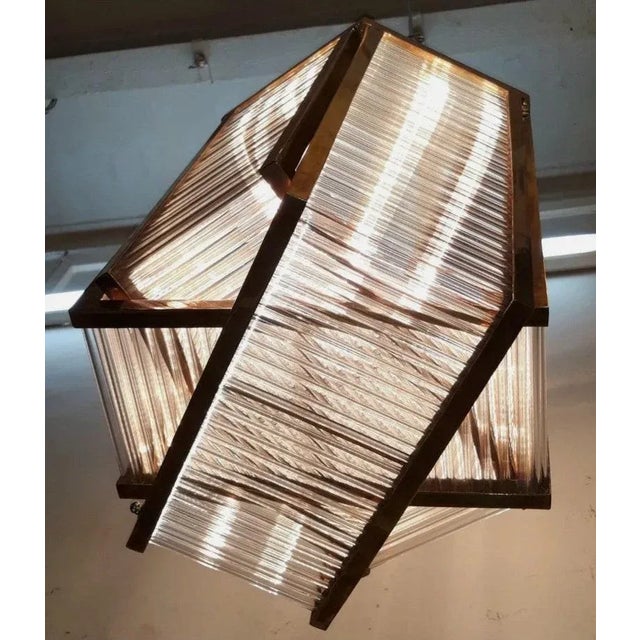 Vintage Art Deco Skyscraper Rod Ship Chandelier Fixture in Brass & Glass For Sale - Image 6 of 8