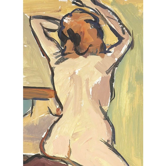 Beautiful vintage mid-century figure painting in acrylic paint from France. Painted on board, with custom mat. The reverse...