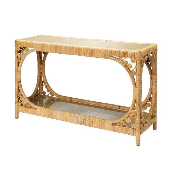 Transitional Jamie Young Primrose Rattan & Glass Console Table For Sale - Image 3 of 3