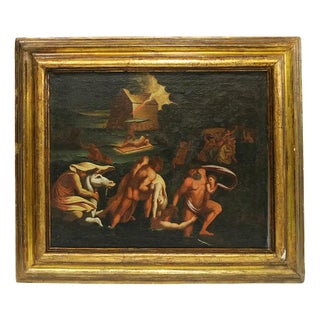 Bolognese School Artist, Scene with Naked Characters in Hell, 1600s, Oil on Canvas For Sale