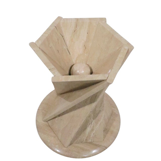 Pair of Modernist Italian Travertine Flower Twist Base End Tables C. 1970/80's For Sale - Image 11 of 12