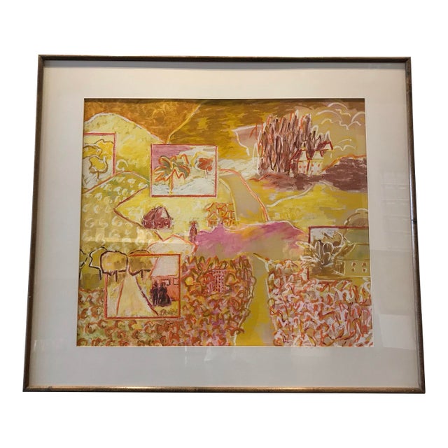 1970s Molly J Schiff Landscape Mountain Scene With Palm Trees For Sale