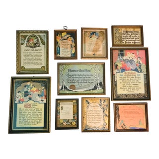 Antique Art Deco Framed Motto Gallery Prints- Set of 10 For Sale