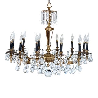 Antique 12 Light Captivating Curvaceous Brass Cut Lead Crystal Chandelier ~ Rewired ~ Restored ~ Rejuvenated ~ Ready to Hang ~ For Sale