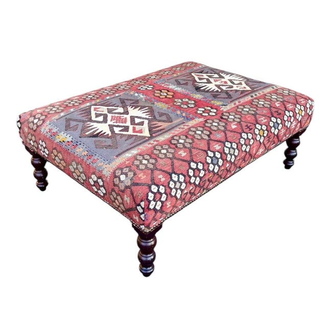 Red George Smith Kilim Ottoman For Sale - Image 8 of 9