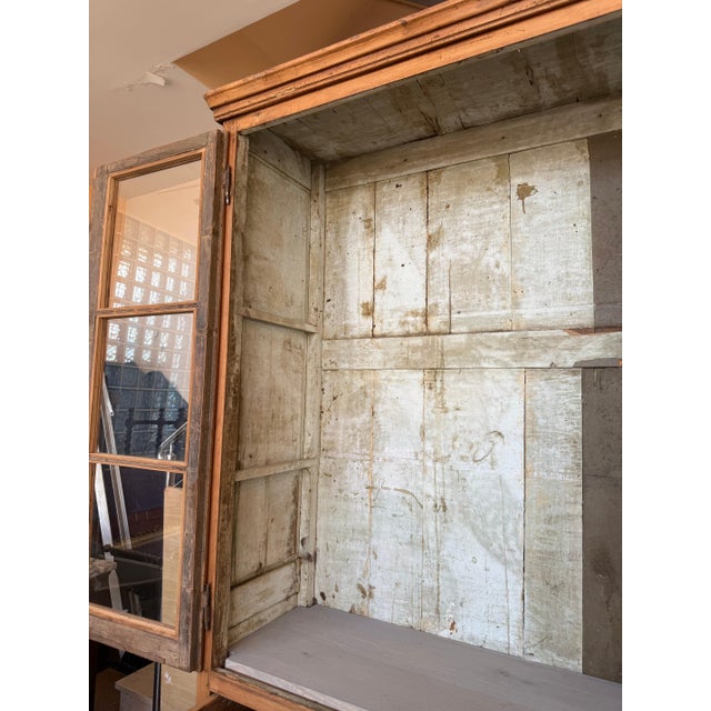 19th Century Large & Narrow Cupboard or Bookcase with Glass Vitrine, Pine For Sale - Image 13 of 18