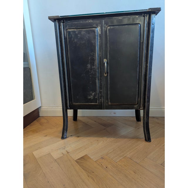 Vintage Industrial Cabinet in Steel Cabinet with Glass Top, Pre-1900s For Sale - Image 13 of 17