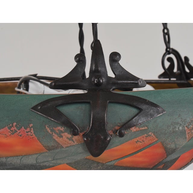 French Art Deco Pendant Light by Daum & Majorelle - 1925 Cameo Chandelier France For Sale - Image 12 of 15