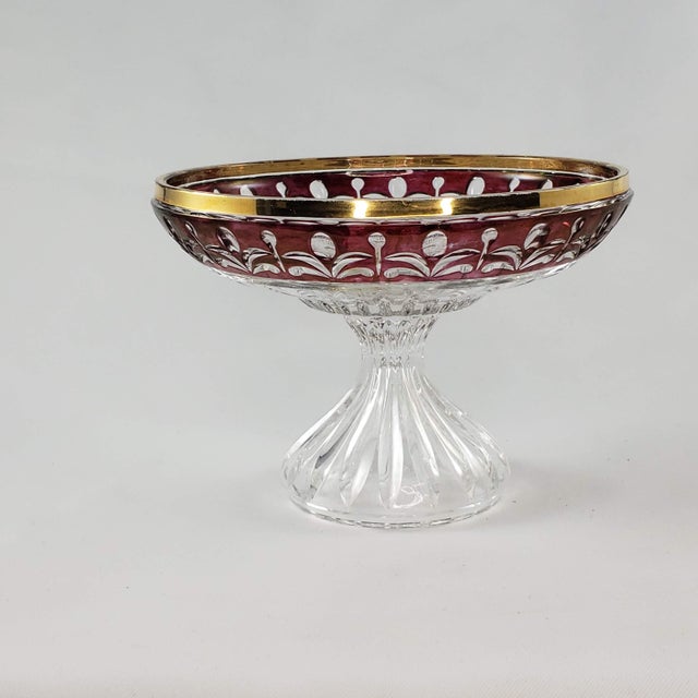 Mid-Century Modern Vintage Anna Hutte Bleikristall Ruby Gold Compote Crystal Pedestal Footed Bowl For Sale - Image 3 of 9