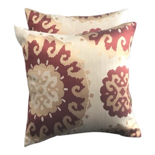 Large 22” Cream Red and Gold Satin Floral Pillowcases - a Pair For Sale