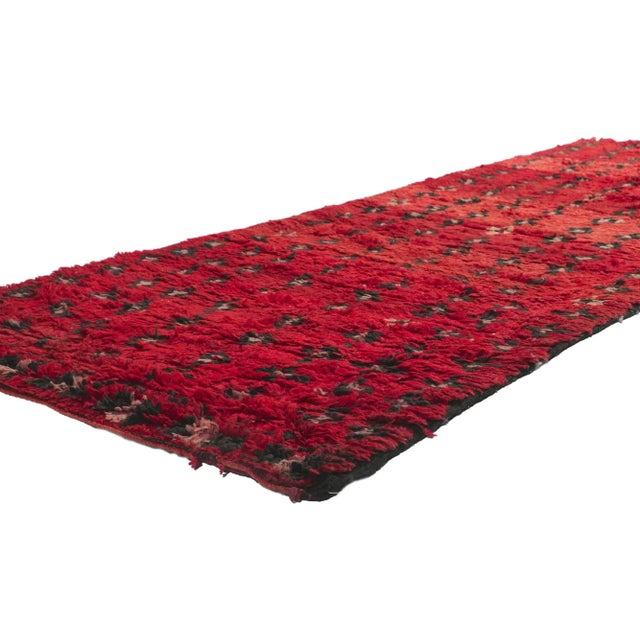 Vintage Berber Red Moroccan Hallway Runner 03'06 x 08'08. ?Showcasing an expressive tribal design, incredible detail and...
