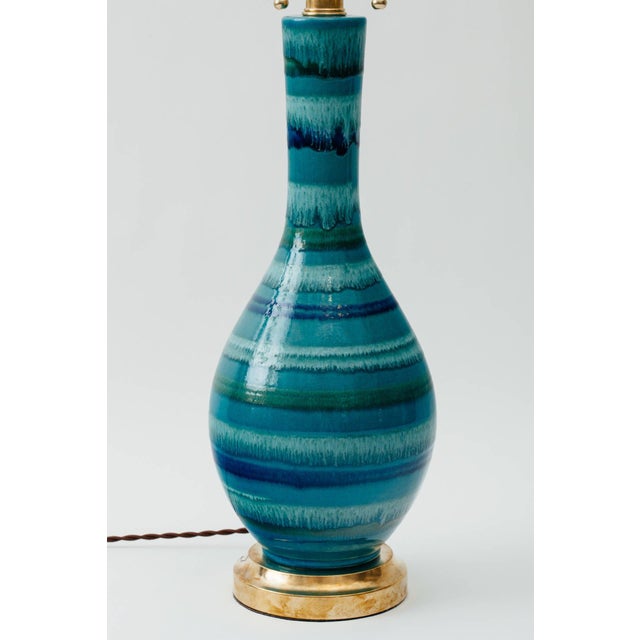 Mid-Century Modern Italian Striped Glaze Ceramic Lamp For Sale - Image 3 of 5