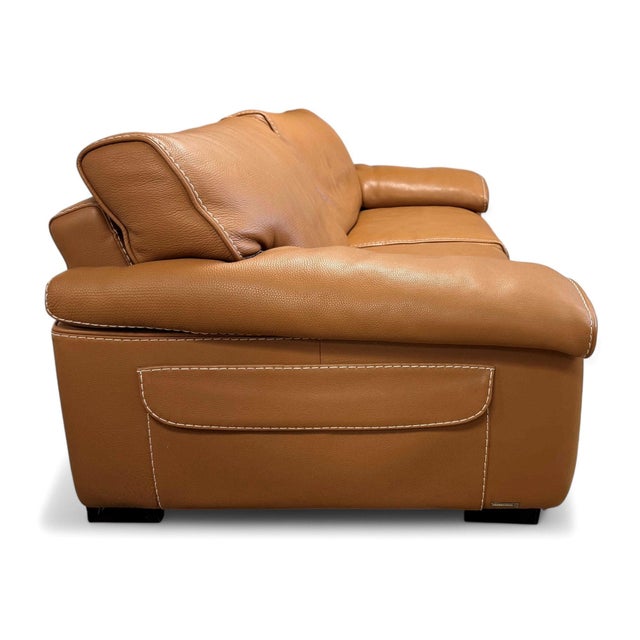 Wood Roche Bobois Ascot Tan Leather Sofa For Sale - Image 7 of 10