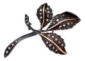 Gold and Silver Brooch with Diamond Chips