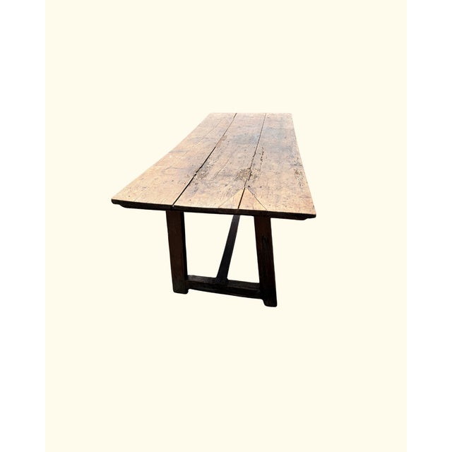 Honest English prep table with stretcher. The perfect vernacular, rustic piece. Original old repairs and wear as it should...