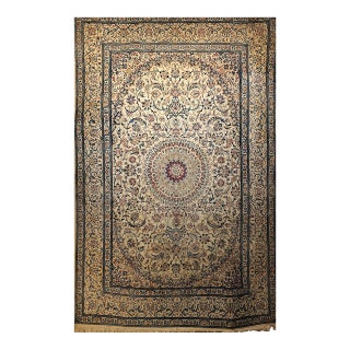 Vintage Exceptionally Fine Persian Nain Habibian Area Rug, Hand-Knotted Wool & Silk, Floral Pattern, 6x10, Ivory & Blue For Sale
