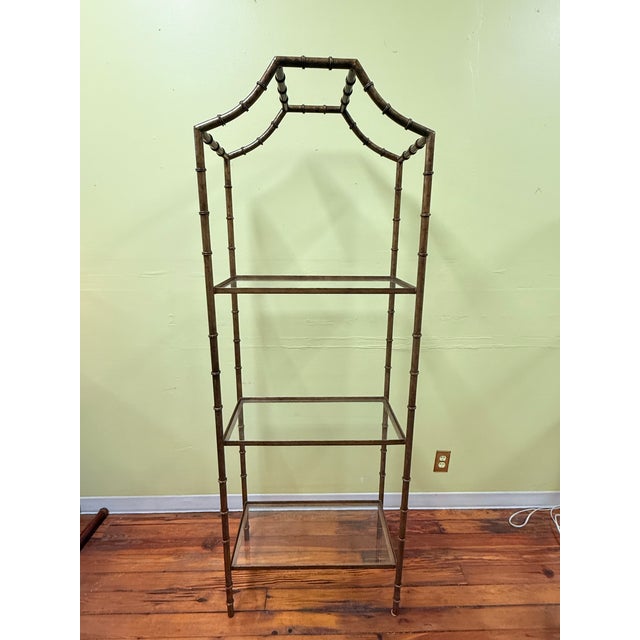 Mid-Century Modern Vintage Hollywood Regency Gilt Faux Bamboo Étagère: A Statement of Lasting Elegance - Newly Painted For Sale - Image 3 of 12