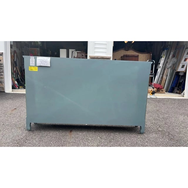 Vintage Style Teal 3-Door Scrollwork Accent Credenza & Sideboard For Sale - Image 4 of 7