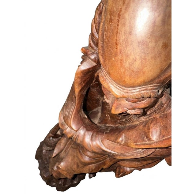 Mid 20th Century Impressive and Substantial 23-Inch Carved Wood Statue of Shou Lao, Chinese God of Longevity – Mid-20th Century For Sale - Image 5 of 8