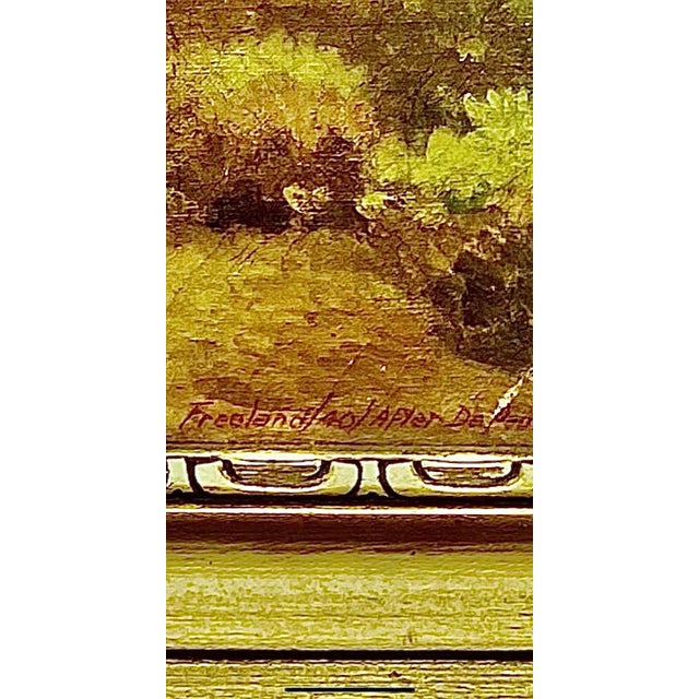 Green Early 20th Century Oil Painting on Canvas of a Shepherd and His Flock, Framed For Sale - Image 8 of 11