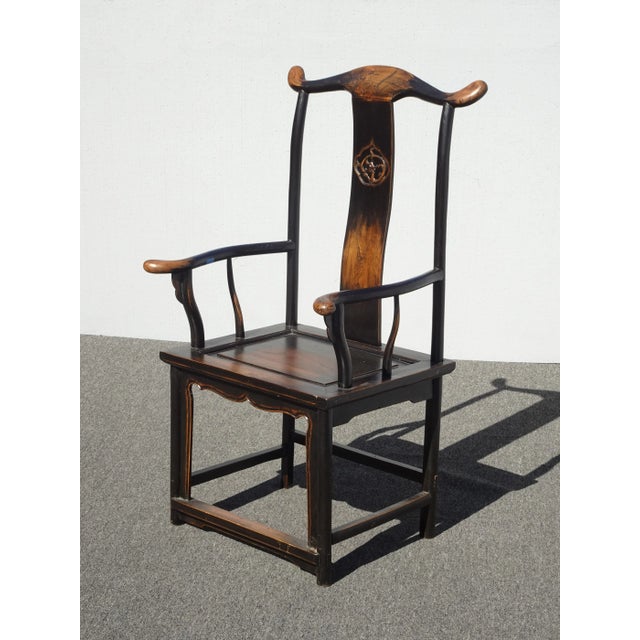 Chinese 1950s Vintage Asian Chinese Brown Tall-Back Arm Chair For Sale - Image 3 of 13