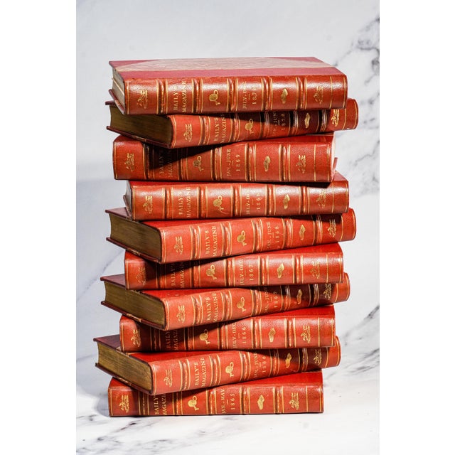 Wonderful Collection 10 Volume Bailey's Magazine of Sports & Pastimes Antique Red Leather Spine Books English Country Equestrian Horse For Sale - Image 4 of 13