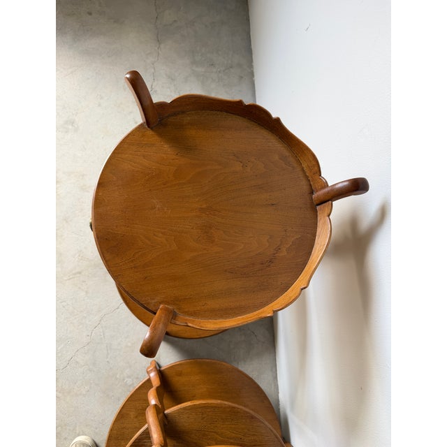 Hollywood Regency Grosfeld House Walnut Three-Tier End Tables – Pair For Sale In Miami - Image 6 of 16