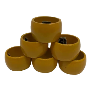 Mid Century Modern Yellow Wooden Knobler Napkin Rings- Set of 6