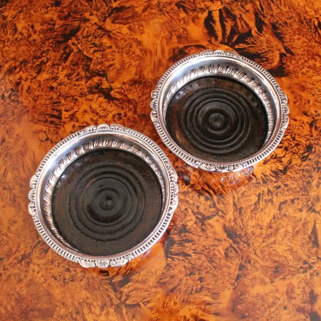 Wood Pair of Silver on Copper Gadrooned Wine Bottle Coasters For Sale - Image 7 of 10