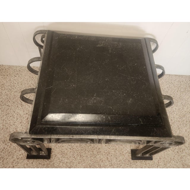 Black Late 20th Century French Art Deco Style Iron and Marble End Table For Sale - Image 8 of 13