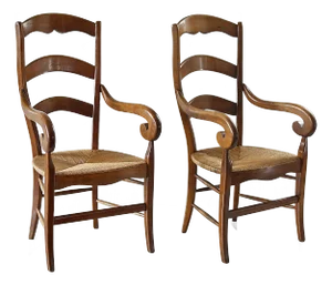 Armchairs French Provincial Style With Rush Seats - A Pair