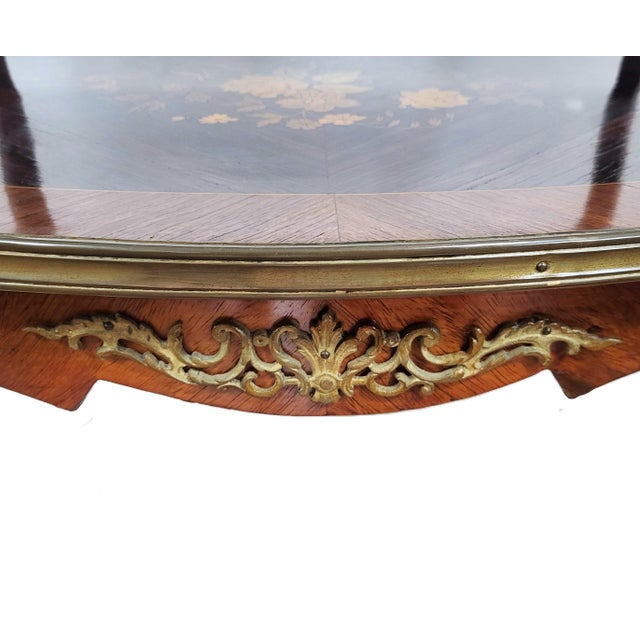 Antique French Louis XV Floral Inlay Rosewood & Bronze Double Tier Dessert Table For Sale - Image 15 of 15