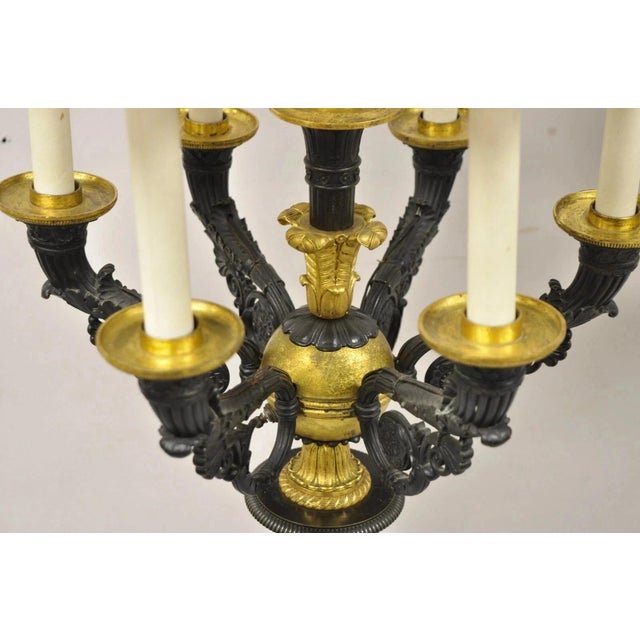 Late 19th Century French Empire Tall Bronze & Marble Lighted Candelabra Torchiere Floor Lamps - a Pair For Sale - Image 12 of 18