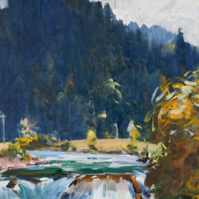 Impressionist Framed Signed Gentle Waterfall Painting on Canvas For Sale - Image 3 of 15