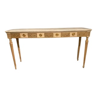 1950s Italian Gilt Wood Greek key Marble Top Console For Sale