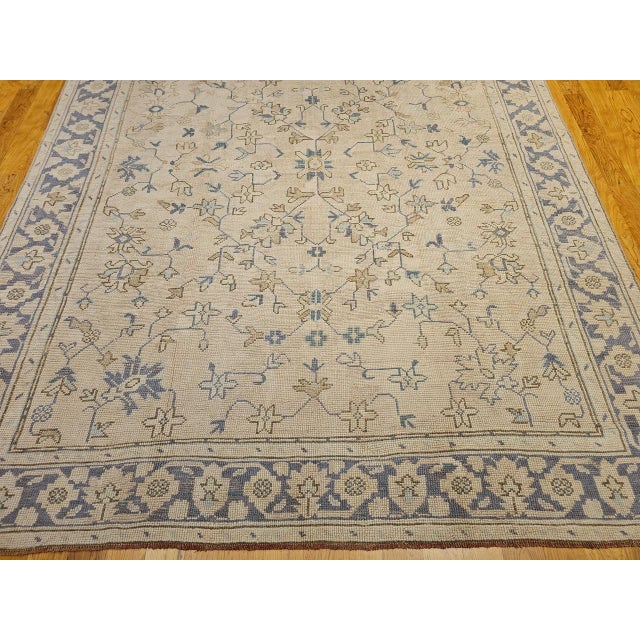 Vintage Turkish Oushak Room Size Rug, Hand-Knotted Wool, Ivory, Blue, 8' x 10' For Sale - Image 11 of 16