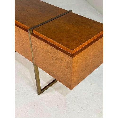 Brown Mid-Century Burlwood and Brass Sideboard For Sale - Image 8 of 15