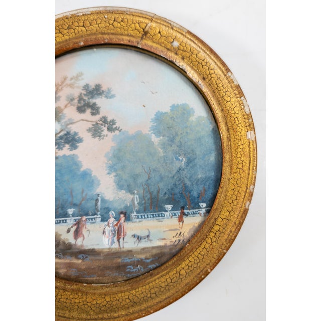 18th Century Pair of French Miniature Gouache Landscape Paintings by Louis-Gabriel Moreau For Sale - Image 10 of 14