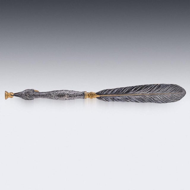 Antique 20th Century Silver Plate & Brass Peacock Letter Opener, 1890s For Sale - Image 4 of 12