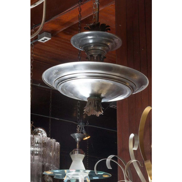 Metal Mid-Century Modern Double Silver Metal Saucer Pendant Chandelier For Sale - Image 7 of 13