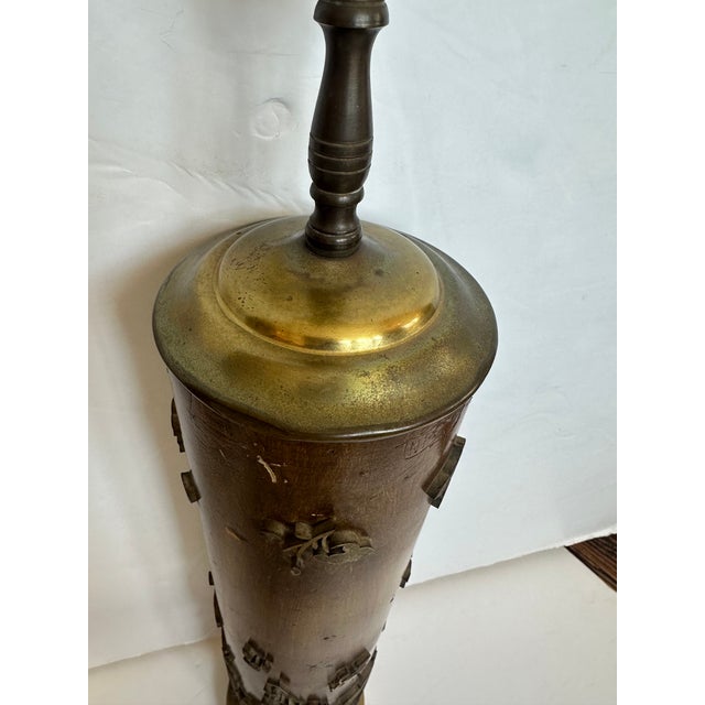 Brown Vintage Wood and Metal Wallpaper Roller Table Lamps -a Pair For Sale - Image 8 of 14